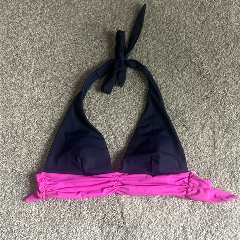 Boden Pink and Navy Blue Halter Bikini Top